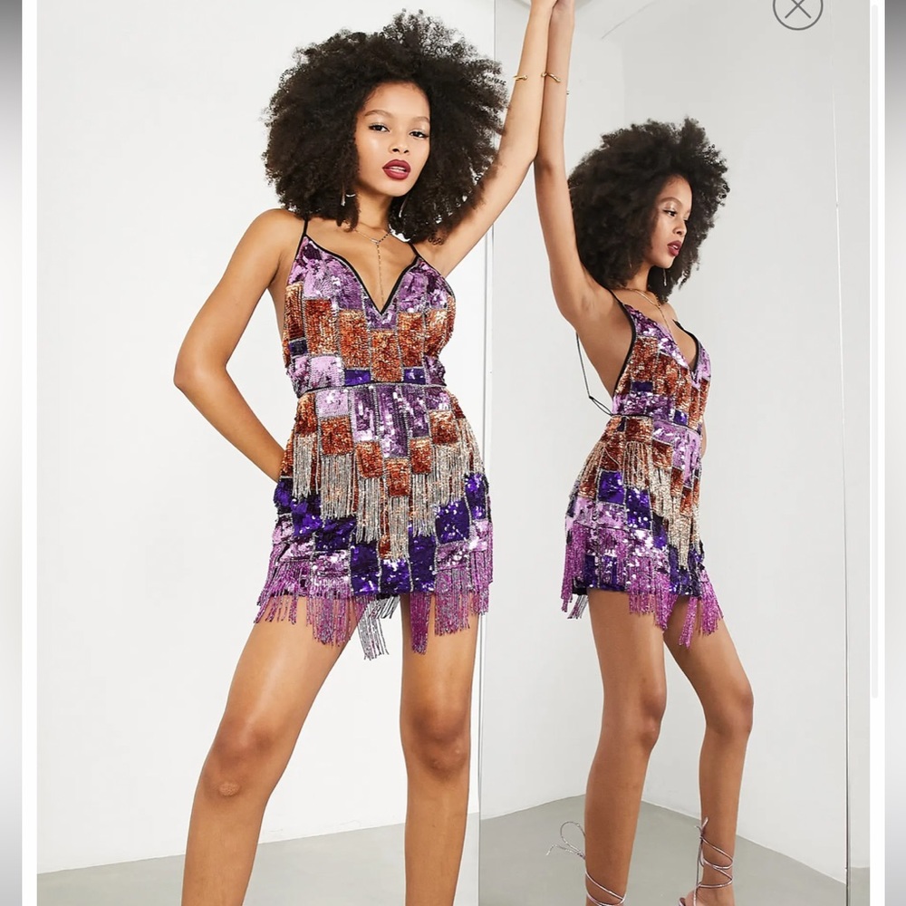 ASOS EDITION Sequin Fringe Dress Multi Color